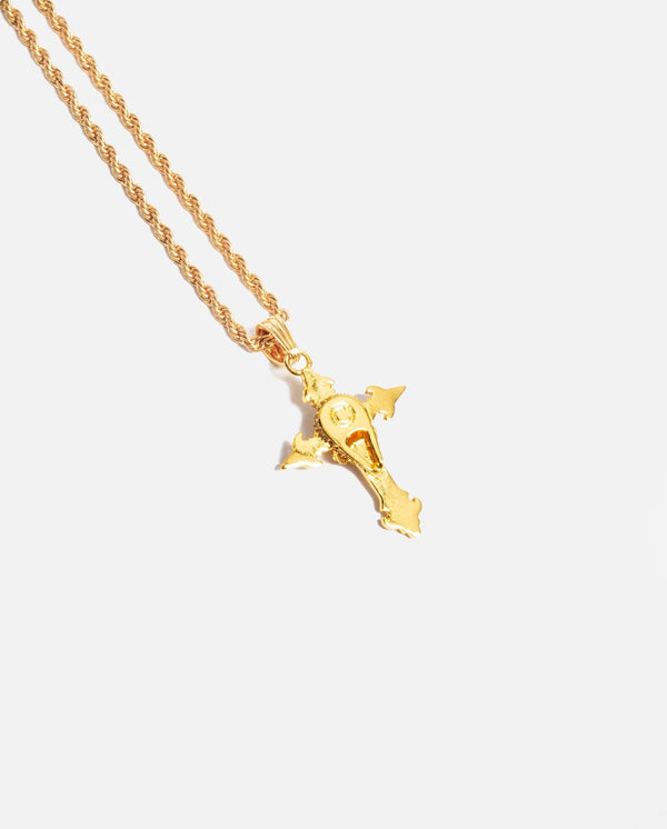 Iced Skull Cross Pendant - Gold - Cernucci