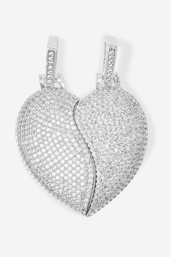 Iced Connecting Heart Pendant - Clear
