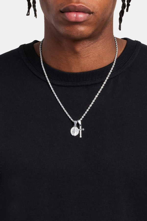 St Christopher & Cross Necklace - White