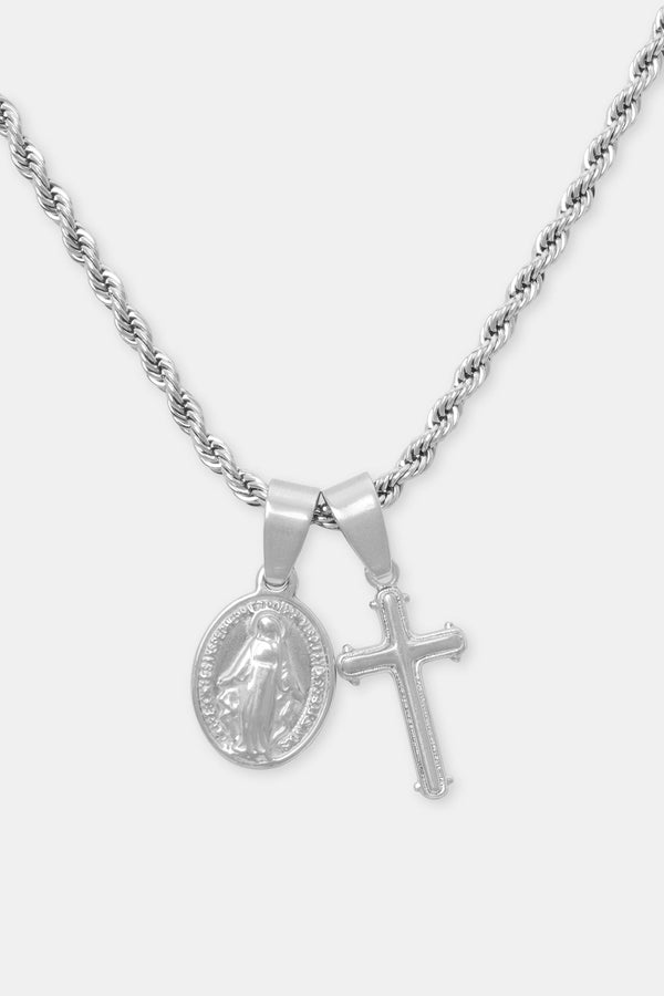 St Christopher & Cross Necklace - White