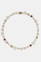 Pink Heart Multi Gem Chain - Gold