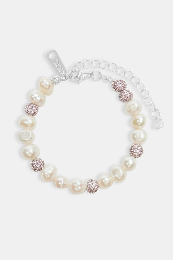 Pearl and Pink Iced Ball Bracelet