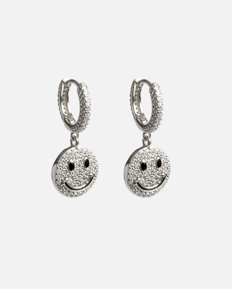 JM10 Iced Smiley Earrings - White Gold - Cernucci