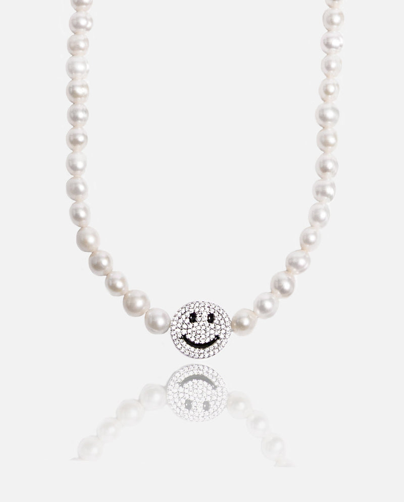 JM10 Iced Smiley Pearl Necklace - Cernucci