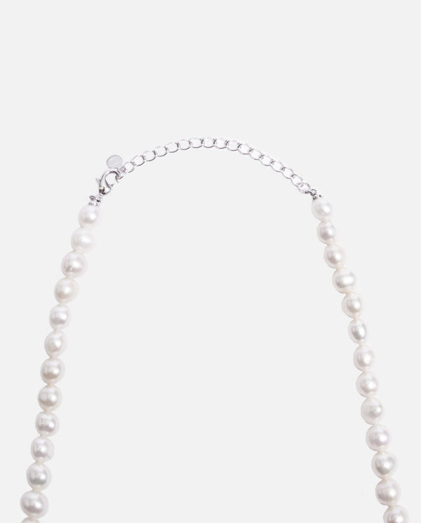 6mm Pearl & Face Motif Necklace - White Gold