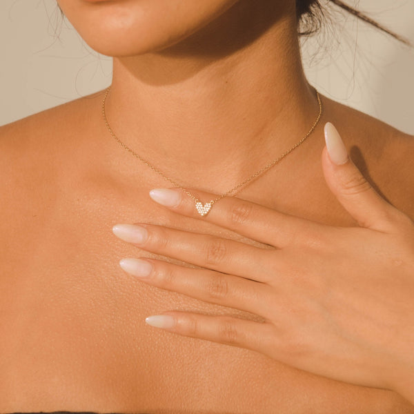 Pave Heart Necklace - Gold - Cernucci