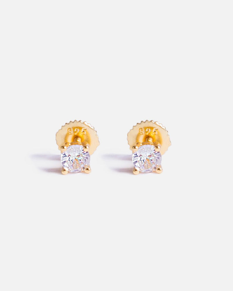 Round Cut Stud Earrings 4mm - Gold - Cernucci